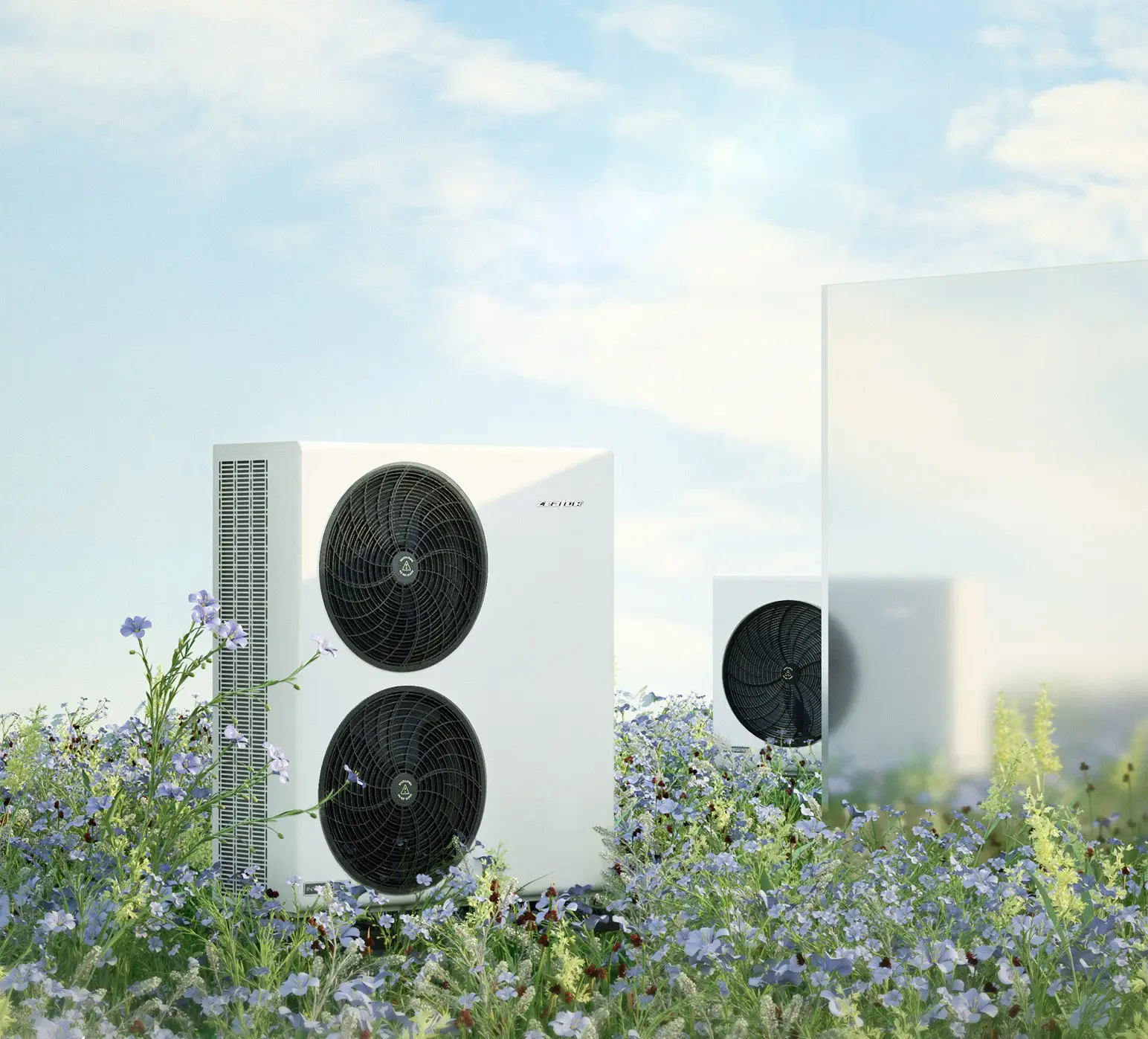 Heat pump in the grass